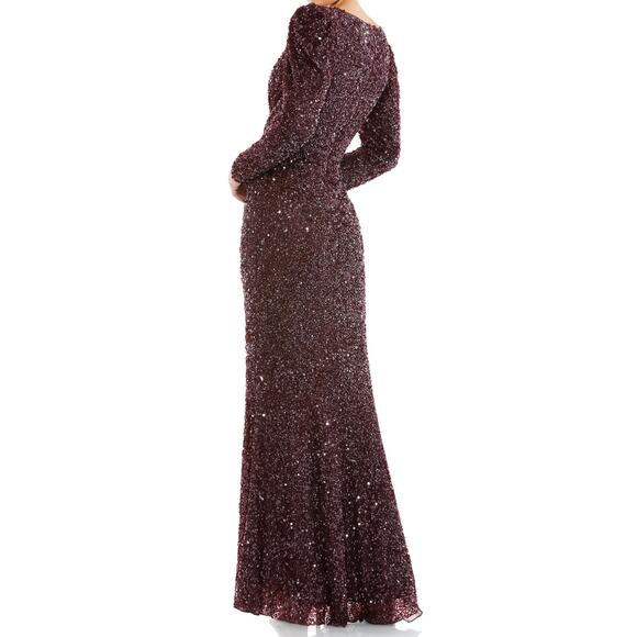 Mac Duggal Mahogany Long Sleeve Sequin V-Neck Trumpet Formal Gown Size 16 - Picture 2 of 7
